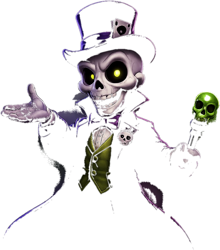 Mascota esqueleto de Spookino con chistera